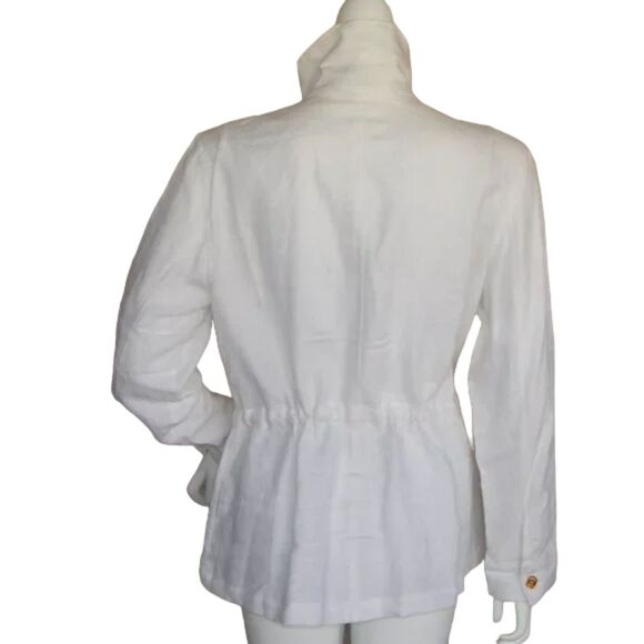 CHAPS Linen Jacket, L, White, Zipper, Pockets Golden Buttons, Cinch Waist - Picture 6 of 9